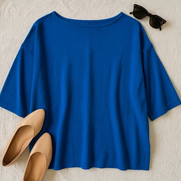 Silence Noise Minimalist Clean Girl Modern Royal Blue Relaxed Top L New - Picture 2 of 10